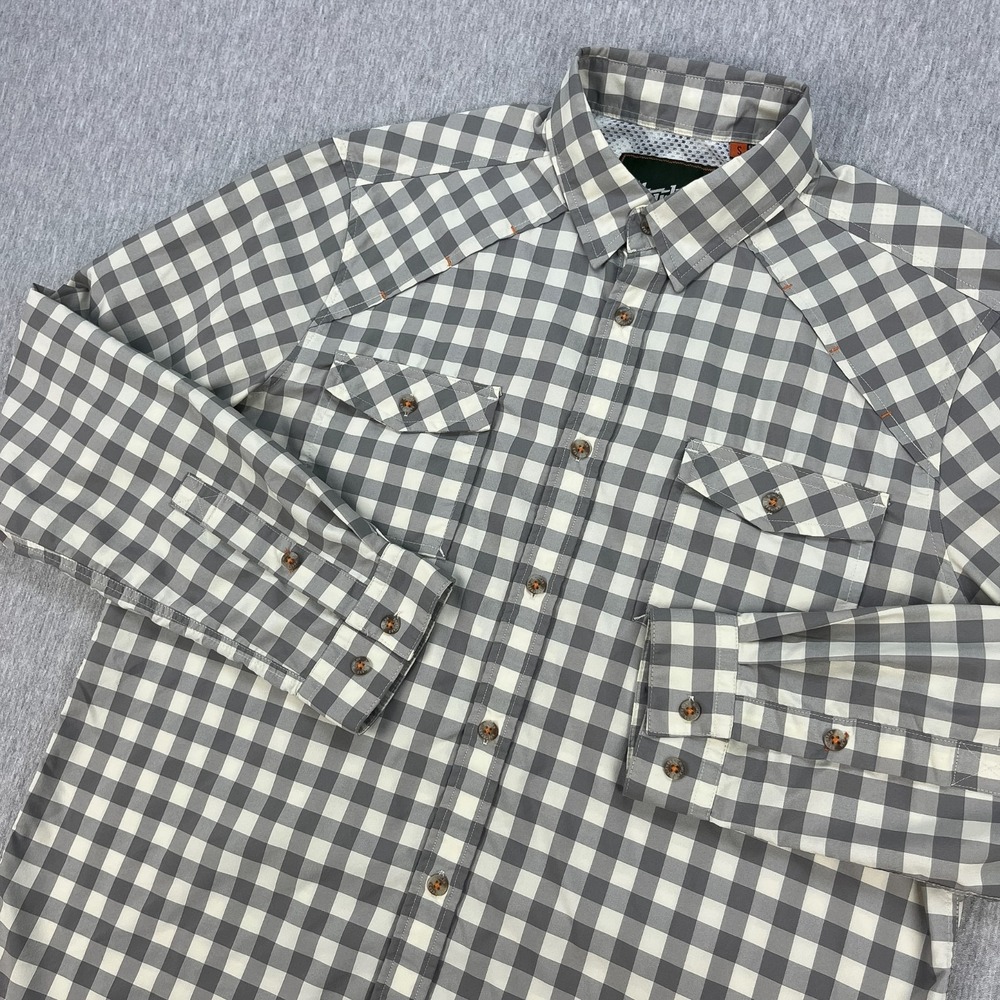 Howler Brothers Firstlight Tech Shirt Mens S Gray Plaid Check Lightweight Vent